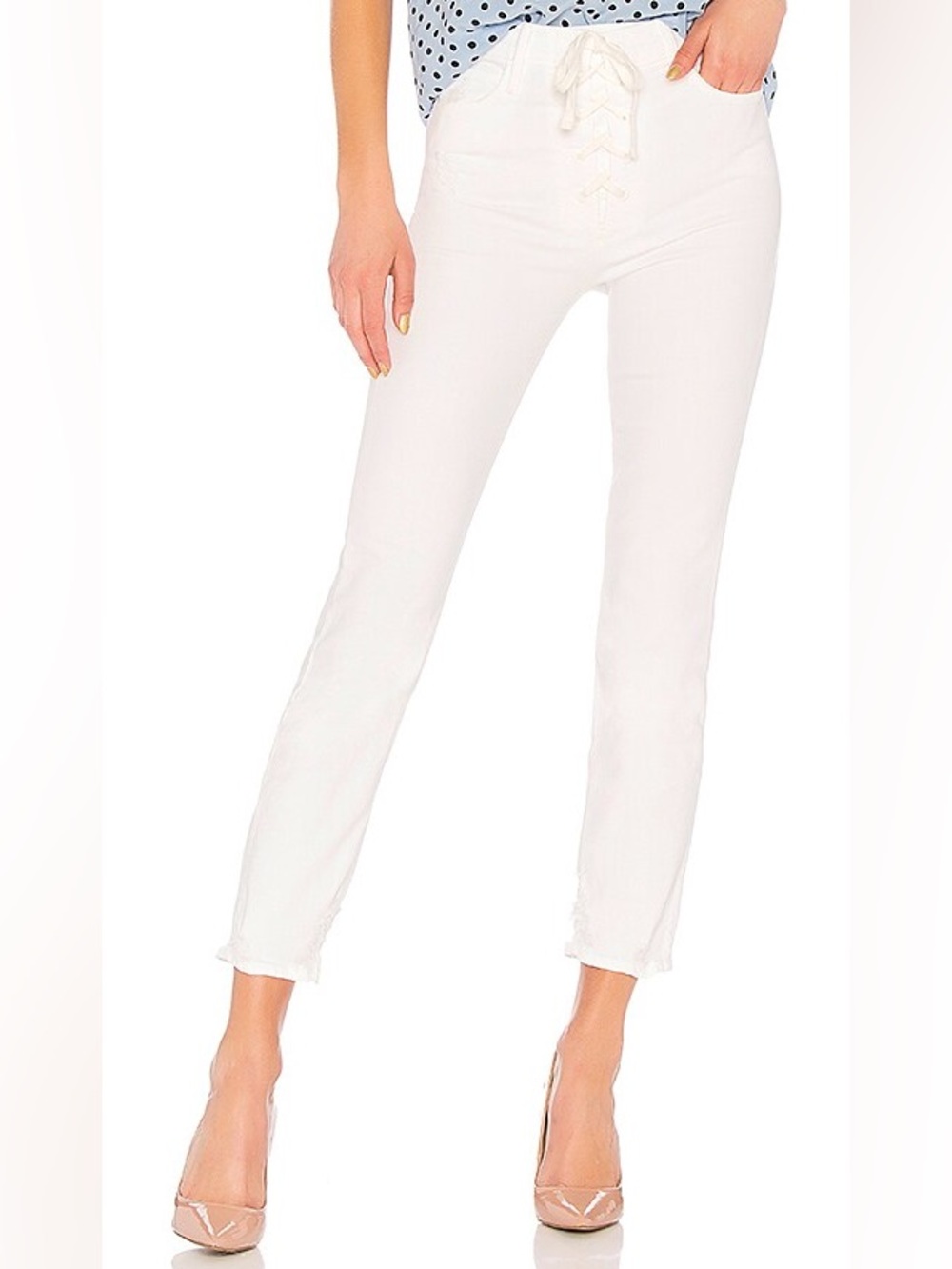 MOTHER The Lace Up Dazzler Ankle Chew White Jeans